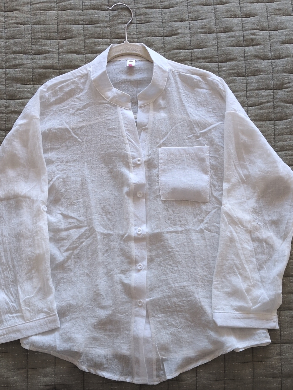 Sheer Linen Too W/ Roll Up Sleeve Button. Lightweight White Button-Up Shirt.